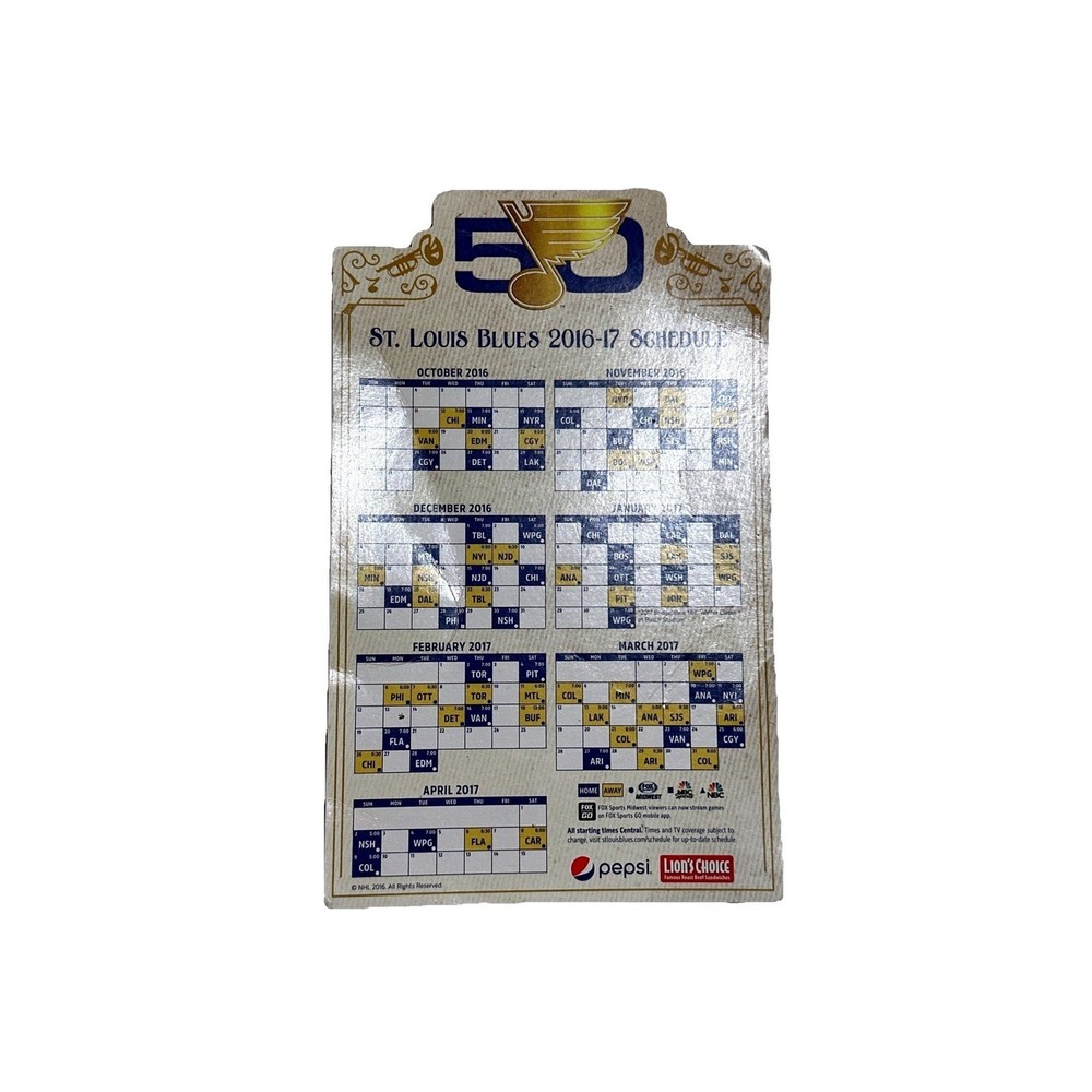 St‎ Louis Blues 50th Anniversary 2016-17 Schedule Magnet NHL Hockey Collectible